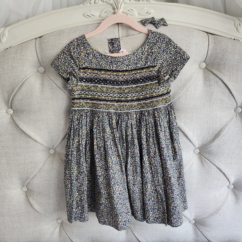 Bonpoint Floral Kids Dress with Bow Accent